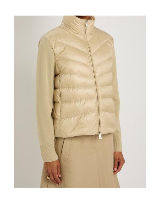 Moncler Natural Quilted Shell And Wool-Knit Cardigan