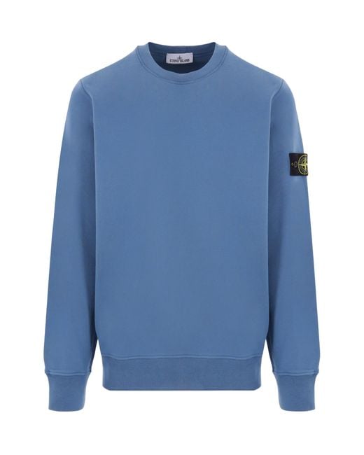 Stone Island Blue Logo Patch Crewneck Sweatshirt for men