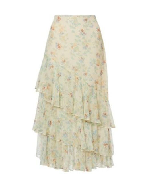 Ulla Johnson White Meadow Floral Silk Chiffon Midi Skirt