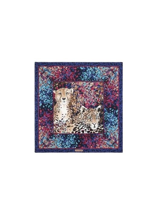 Ferragamo Blue Logo Printed Silk Scarf