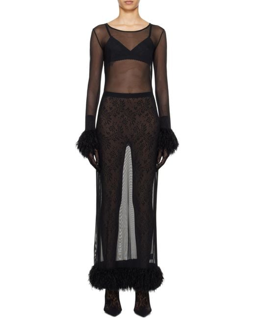 MARINE SERRE Black Sheer Long Sleeved Dress