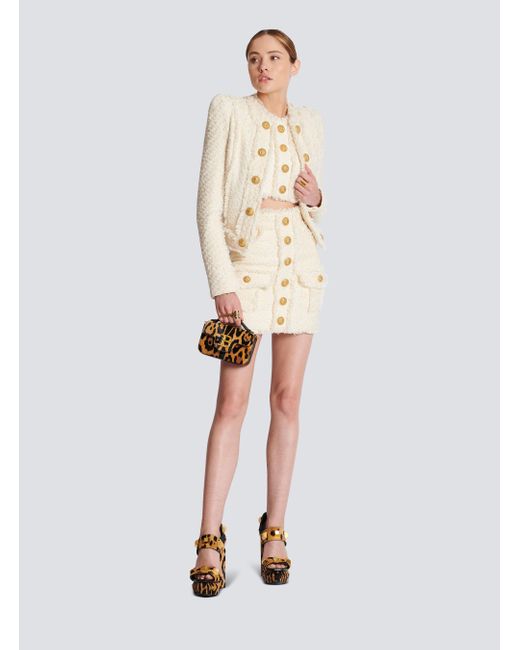 Balmain White Tweed Pencil Skirt