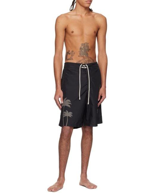 Palm Angels Black Palms Printed Drawstring Swim Shorts for men