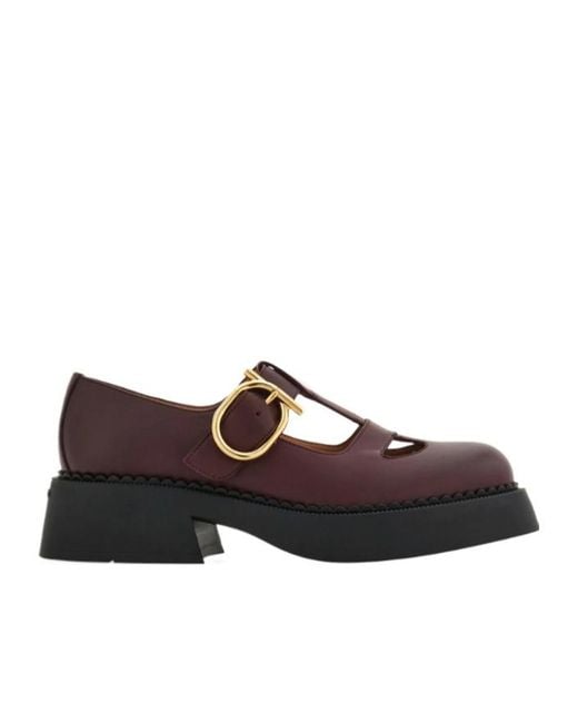 Ferragamo Brown Ferragamo T-Strap Mary Jane Loafers