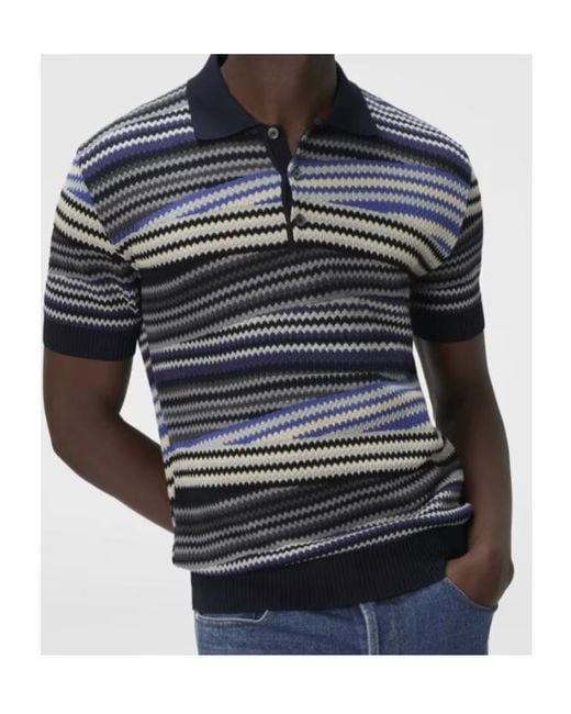 Missoni Blue Striped Zig-Zag Polo Shirt for men