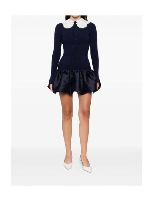 Self-Portrait Blue Knitted Taffeta Mini Dress