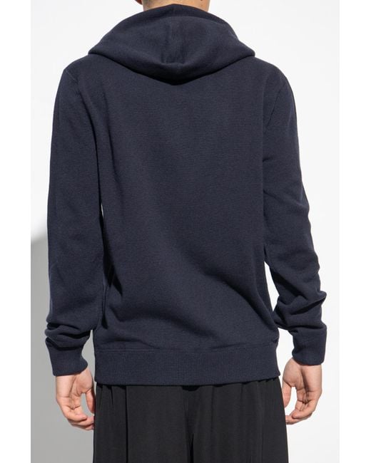 Dolce & Gabbana Blue Logo Plaque Knitted Drawstring Hoodie for men