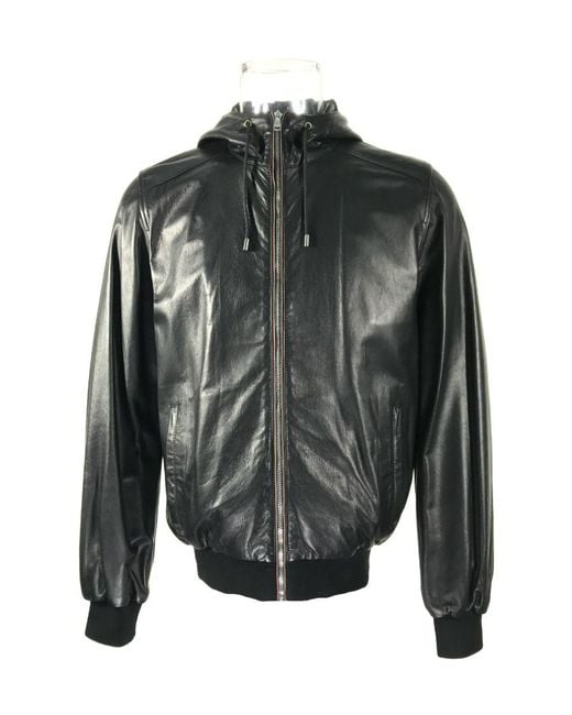 Gucci Black Logo Hooded Leather Jacket for men