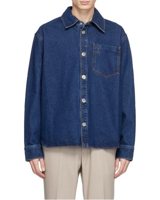 AMI Blue Ami De Coeur Denim Overshirt for men