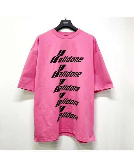 we11done Pink Logo-Print Crew-Neck T-Shirt for men