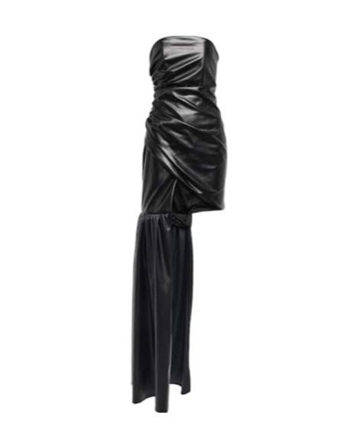 David Koma Black Strapless Faux Leather Dress