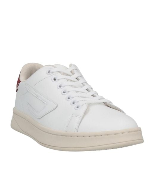 DIESEL White Two-Tone Low-Top Leather Shoes