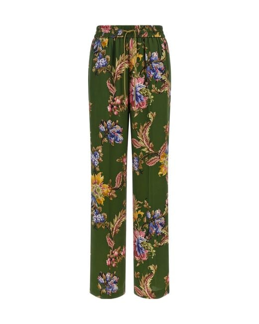 Etro Green Floral Print Trousers