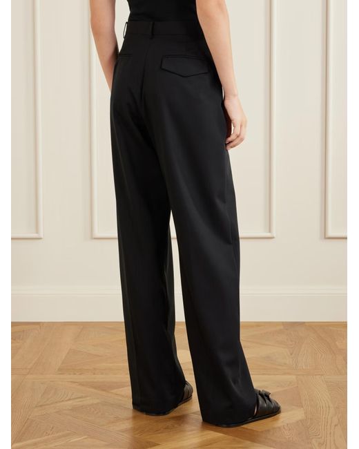 St. Agni Black Pleated Wool Wide-Leg Pants