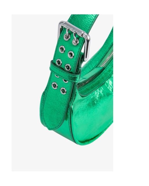 By Far Green Metallic Zipped Shoulder Bag