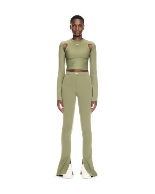Off-White c/o Virgil Abloh Green Logo-Print Bootcut Leggings