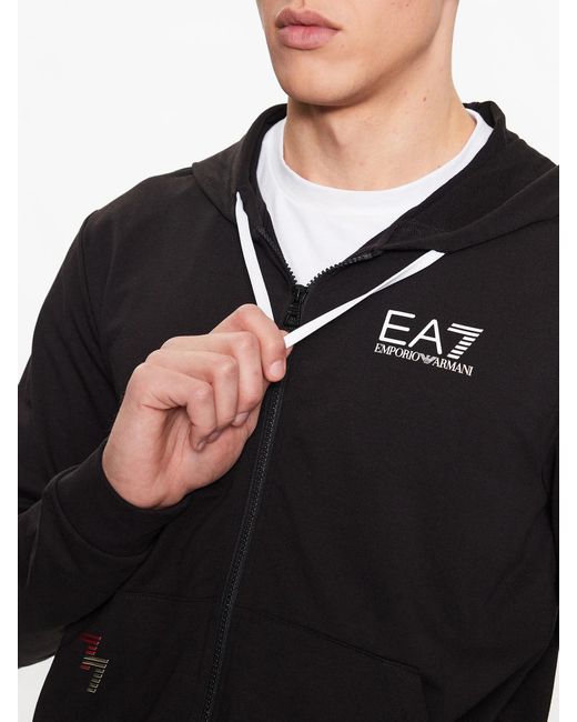 EA7 Black Hooded Zipper Hoodie for men