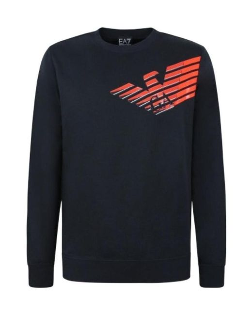 Emporio Armani Blue Logo Printed Hoodie With Round Neck for men
