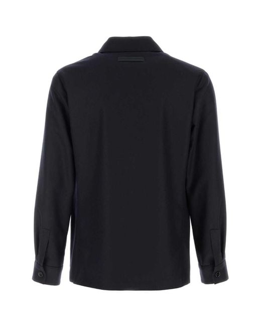 Zegna Blue Long-Sleeved Button-Up Jacket for men