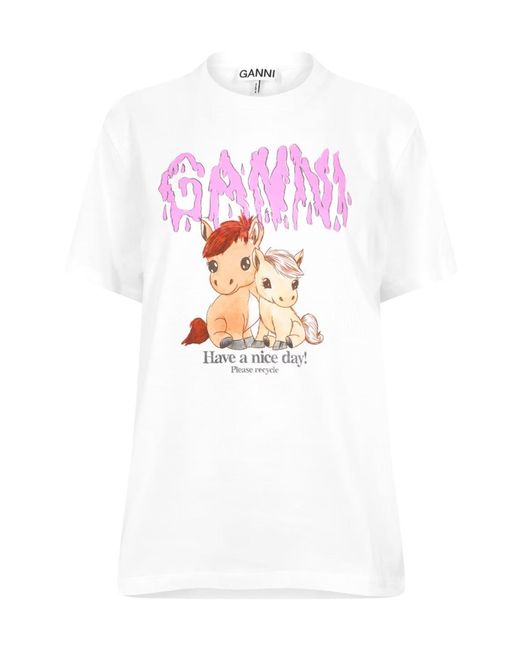 Ganni White Logo Crew Neck T-Shirt