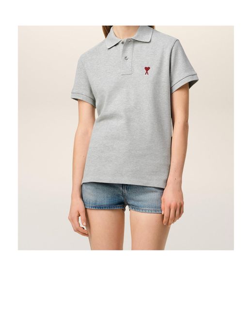 AMI Gray Short-Sleeved Polo Shirt for men