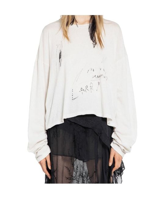 Ann Demeulemeester White Long-Sleeved T-Shirt