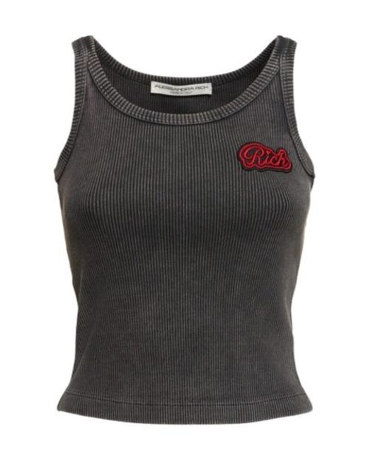 Alessandra Rich Black Patch Ribbed Vest