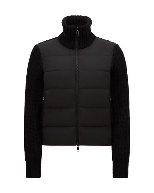 Moncler Black Zip-Up Padded Knit Cardigan