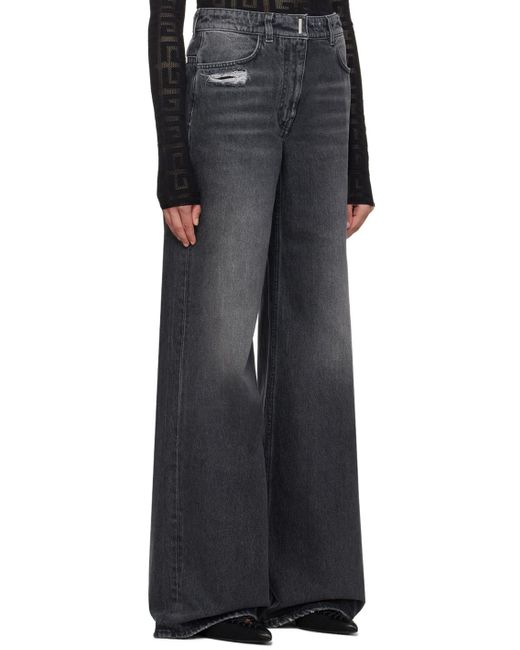 Givenchy Gray Logo Plaque Wide Leg Jeans