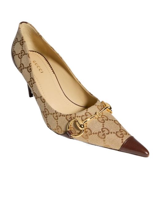 Gucci White Donna Horsebit Gg-Supreme Pumps