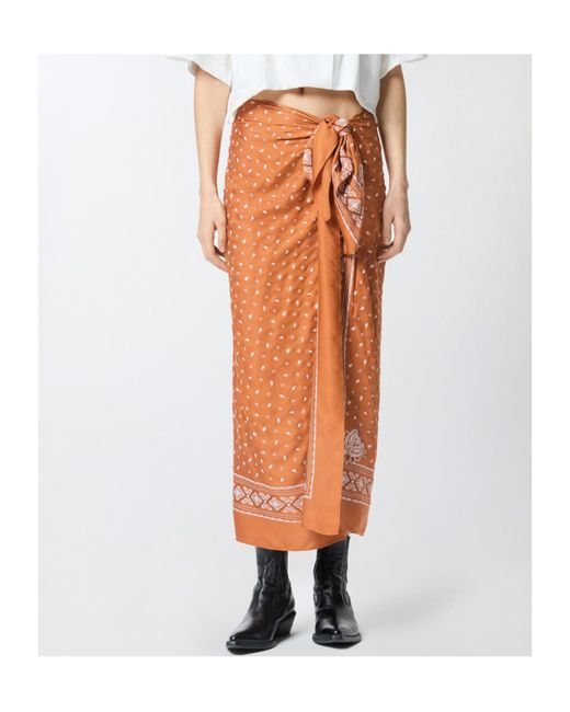 Pinko Orange Bandana-Print Finished Edge Skirt