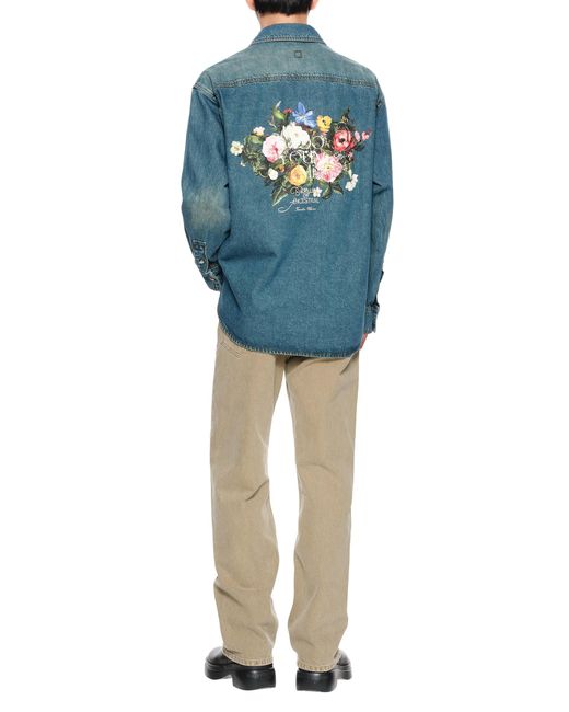 Wooyoungmi Blue Floral Embroidered Denim Shirt for men