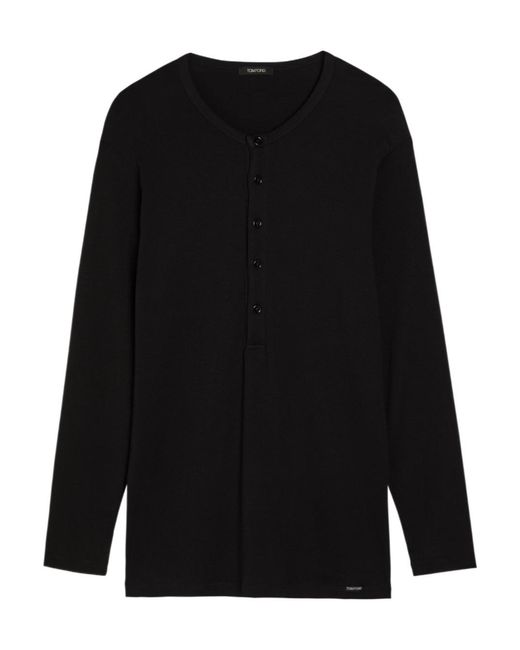 Tom Ford Black Henley Stretch-Cotton Top for men