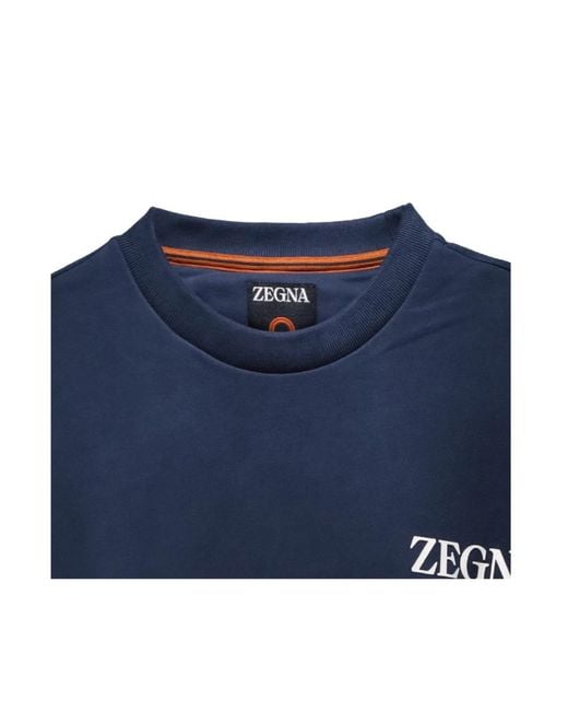 Zegna Blue Logo Rubberised Crewneck Sweatshirt for men