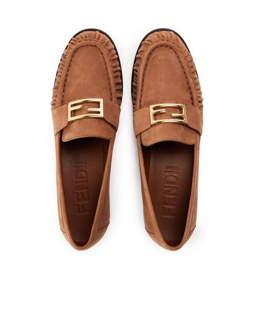 Fendi Brown Front Logo Loafers