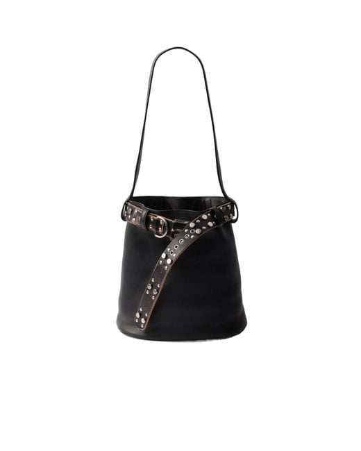 Prada Black Stud-Embellished Belt Bucket Bag
