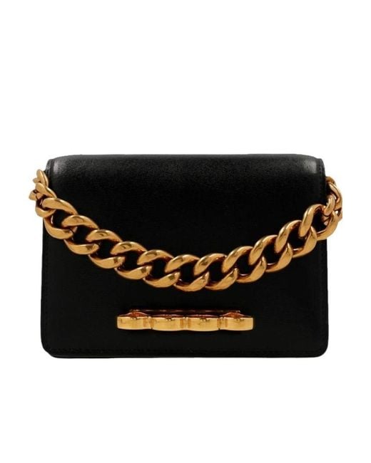McQueen Black Four Ring Shoulder Bag