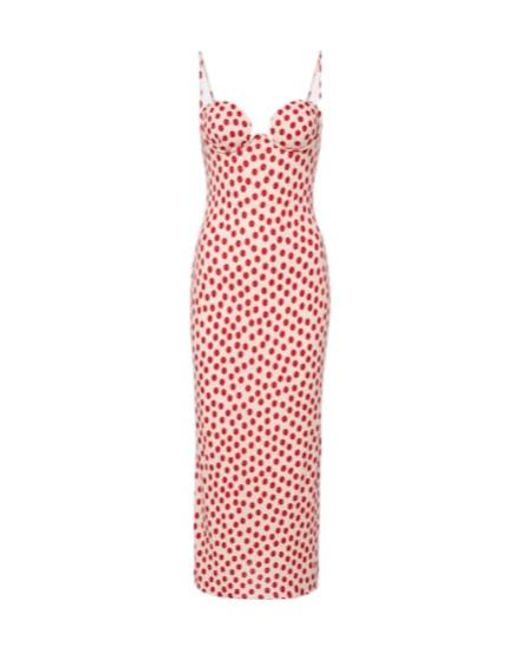 Alaïa Red Polka-Dot Jersey Midi Dress