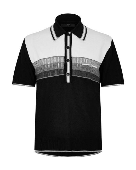 Amiri Black Color-Block Hollow Knit Short-Sleeve Polo for men