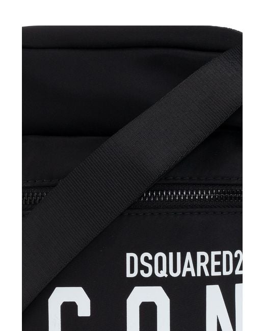 DSquared² Black Slogan Printed Messenger Bag for men