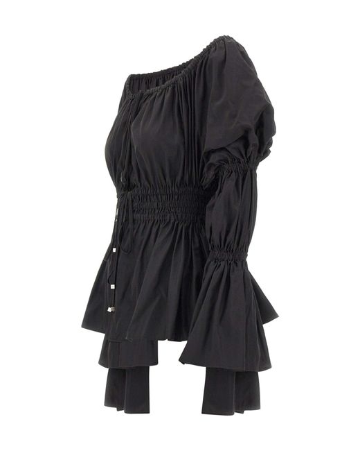 Blumarine Black Puffed-Sleeve Elasticated-Waist Blouse