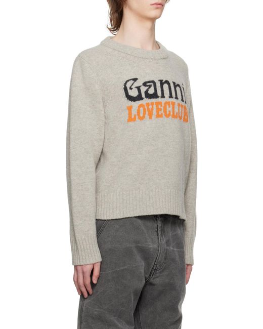 Ganni Gray Logo-Intarsia Jumper