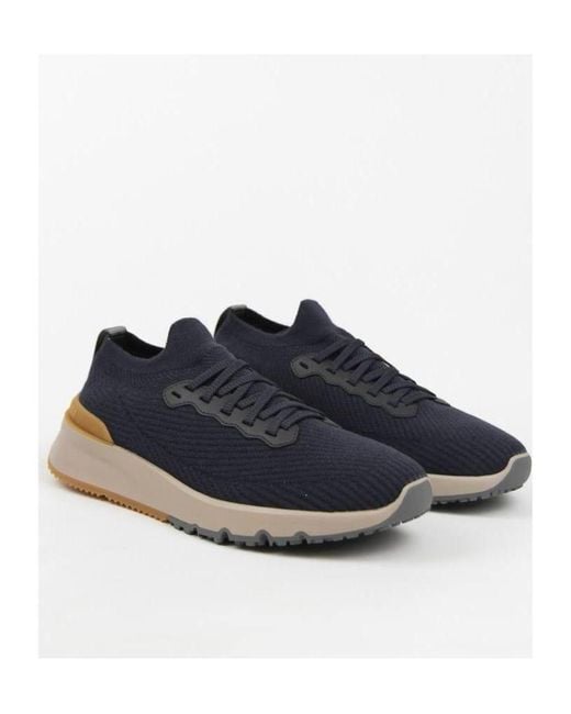 Brunello Cucinelli Blue Logo Low-Cut Sneakers for men