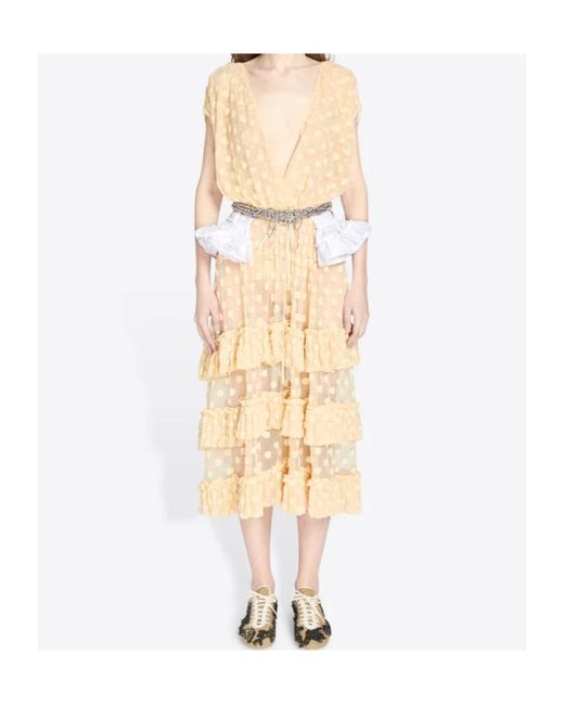 Dries Van Noten Natural Ruffled Mesh Dress