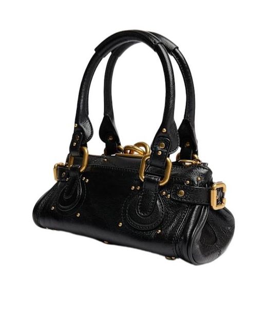 Chloé Black Paddington Grain Leather Shoulder Bag