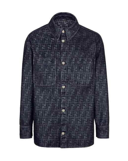 Fendi Blue Ff Jacquard Jeans Jacket for men