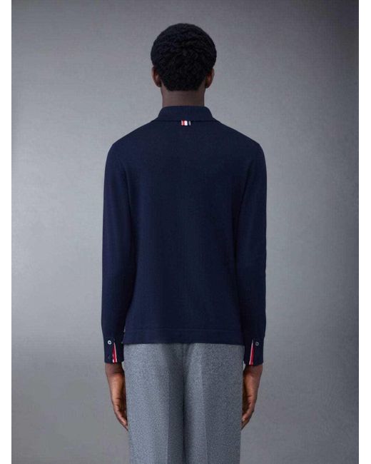 Thom Browne Blue Contrasting Stripe-Trim Knit Cardigan for men