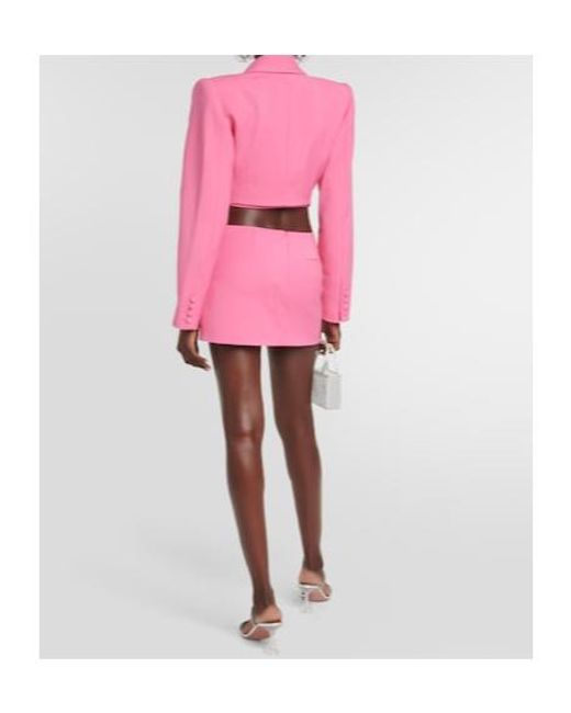 Area Pink Embellished Cropped Wool Blazer