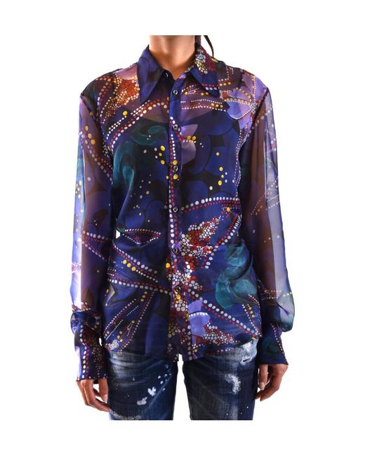 DSquared² Blue Floral Printed Semi-Sheer Buttoned Shirt