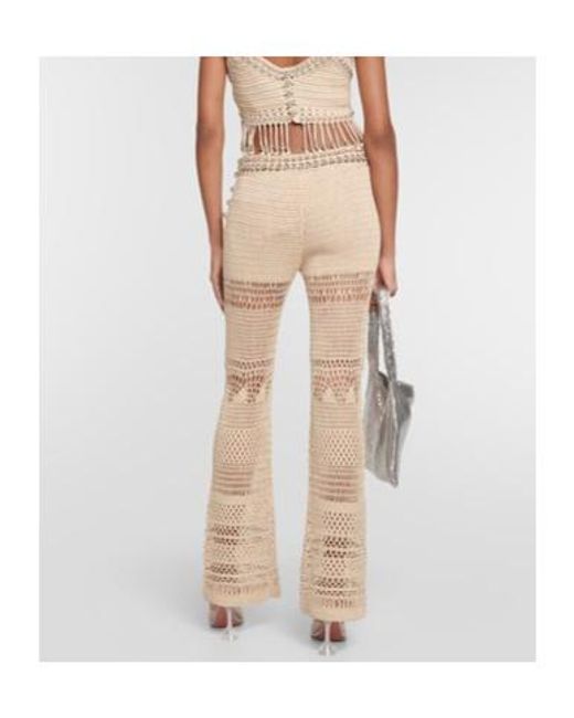 Rabanne Natural Embellished Crochet Cotton Flared Pants